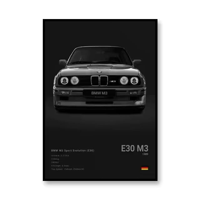 BMW M3 Sport Evolution 1989 Canvas Wall Art Print – Vintage Car Poster, 19.6x27.6in Unframed