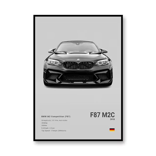 BMW M2 Competition 2018 Canvas Wall Art Print – Dark Edition, Luxury Car Poster, 19.6x27.6in Unframed