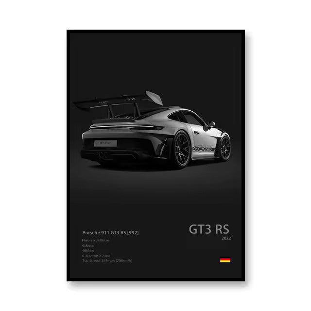 Porsche 911 GT3 RS 2022 Canvas Wall Art Print – Luxury Car Poster, 19.6x27.6in Unframed