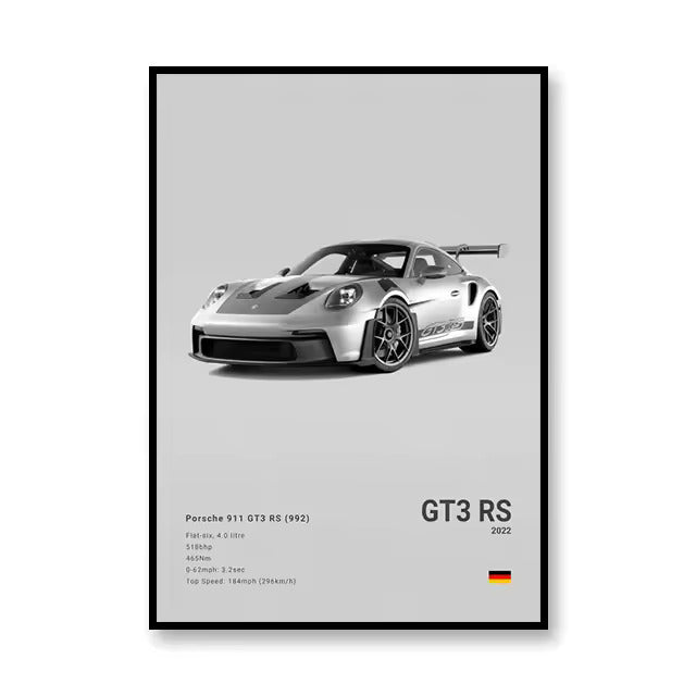 Porsche 911 GT3 RS 2022 Canvas Wall Art Print – Luxury Car Poster, 19.6x27.6in Unframed