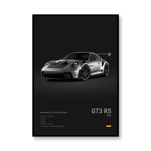 Porsche 911 GT3 RS 2022 Canvas Wall Art Print – Luxury Car Poster, 19.6x27.6in Unframed