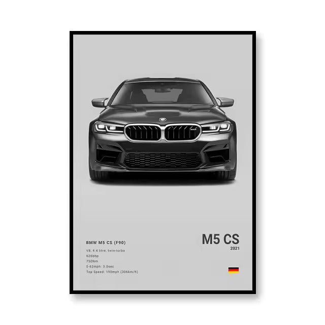 BMW M5 CS 2021 Canvas Wall Art Print – Light Edition, Luxury Car Poster, 19.6x27.6in Unframed