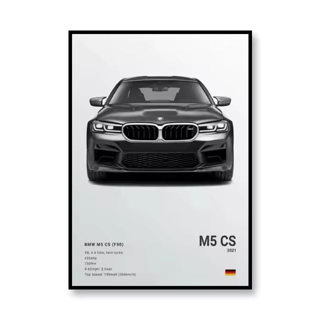 BMW M5 CS 2021 Canvas Wall Art Print – Light Edition, Luxury Car Poster, 19.6x27.6in Unframed