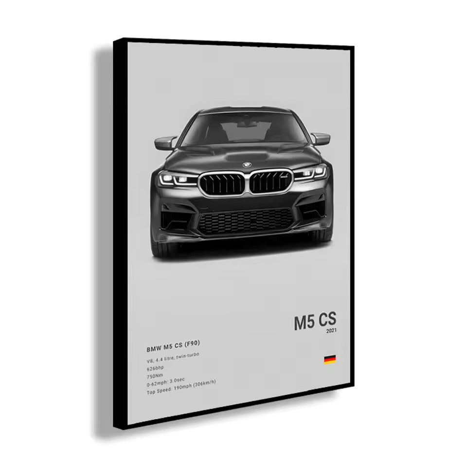 BMW M5 CS 2021 Canvas Wall Art Print – Light Edition, Luxury Car Poster, 19.6x27.6in Unframed