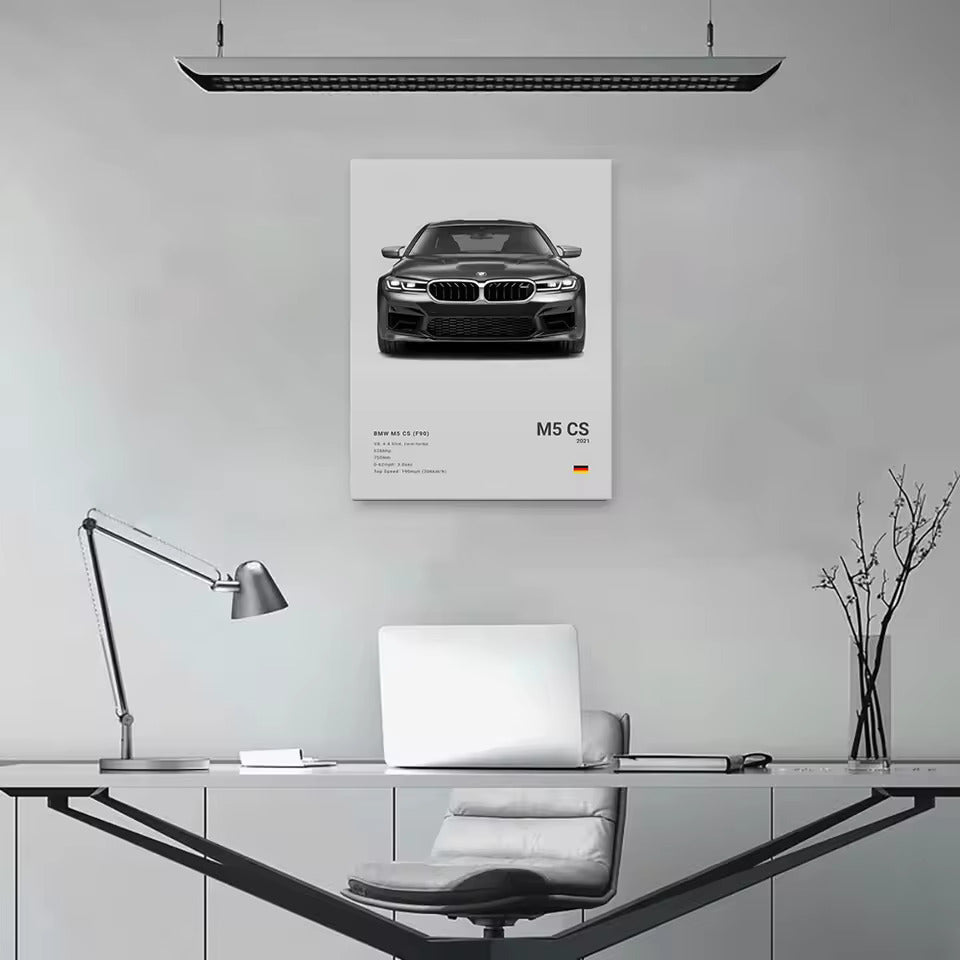 BMW M5 CS 2021 Canvas Wall Art Print – Light Edition, Luxury Car Poster, 19.6x27.6in Unframed