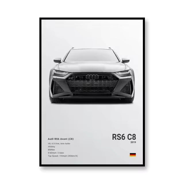 Audi RS6 Avant 2019 Canvas Wall Art Print – Luxury Car Poster, 19.6x27.6in Unframed