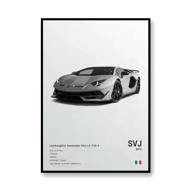 Lamborghini Aventador SVJ 2019 Canvas Wall Art Print – Luxury Car Poster, 19.6x27.6in Unframed