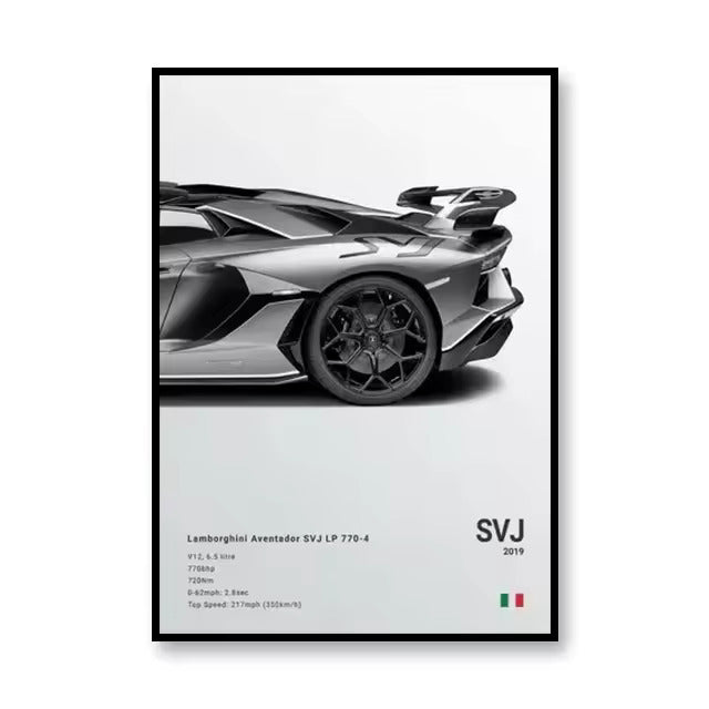 Lamborghini Aventador SVJ 2019 Canvas Wall Art Print – Luxury Car Poster, 19.6x27.6in Unframed