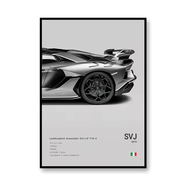 Lamborghini Aventador SVJ 2019 Canvas Wall Art Print – Luxury Car Poster, 19.6x27.6in Unframed