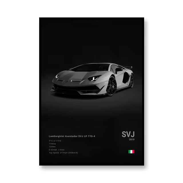 Lamborghini Aventador SVJ 2019 Canvas Wall Art Print – Luxury Car Poster, 19.6x27.6in Unframed