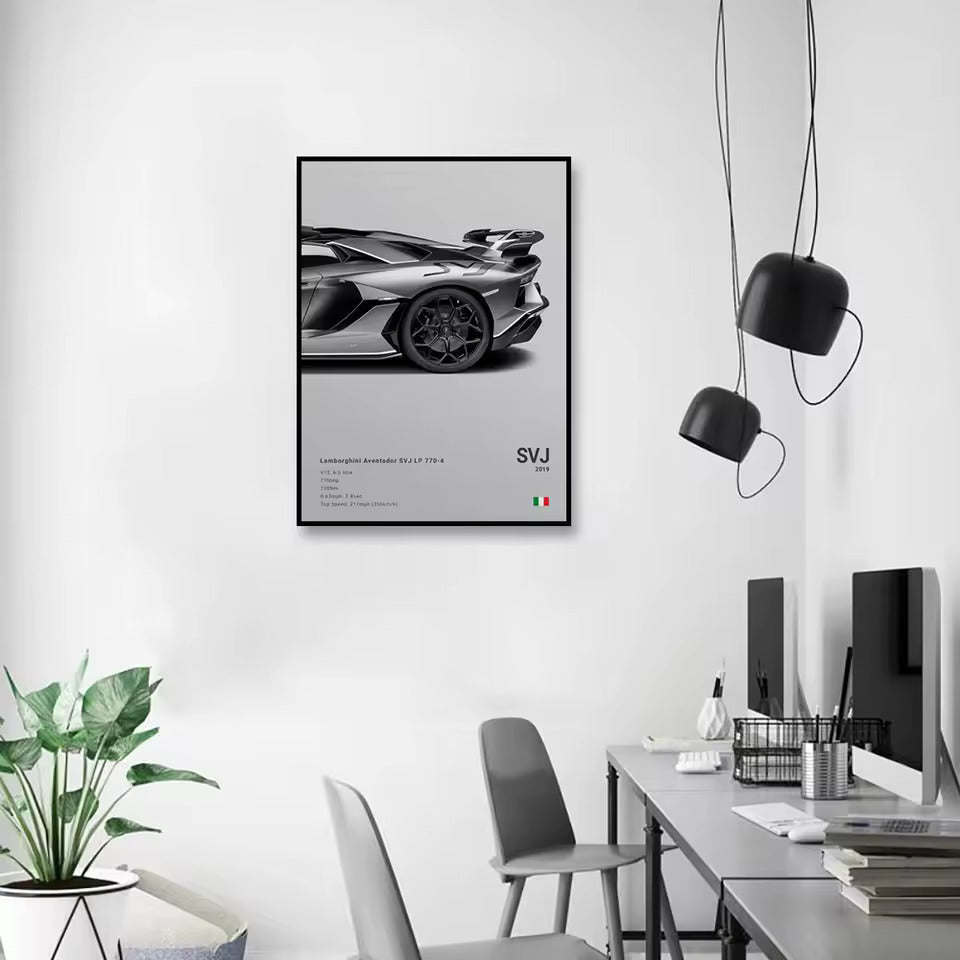 Lamborghini Aventador SVJ 2019 Canvas Wall Art Print – Luxury Car Poster, 19.6x27.6in Unframed