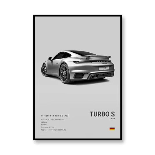 Porsche 911 Turbo S 2020 Canvas Wall Art Print – Gray Edition, Luxury Car Poster, 19.6x27.6in Unframed